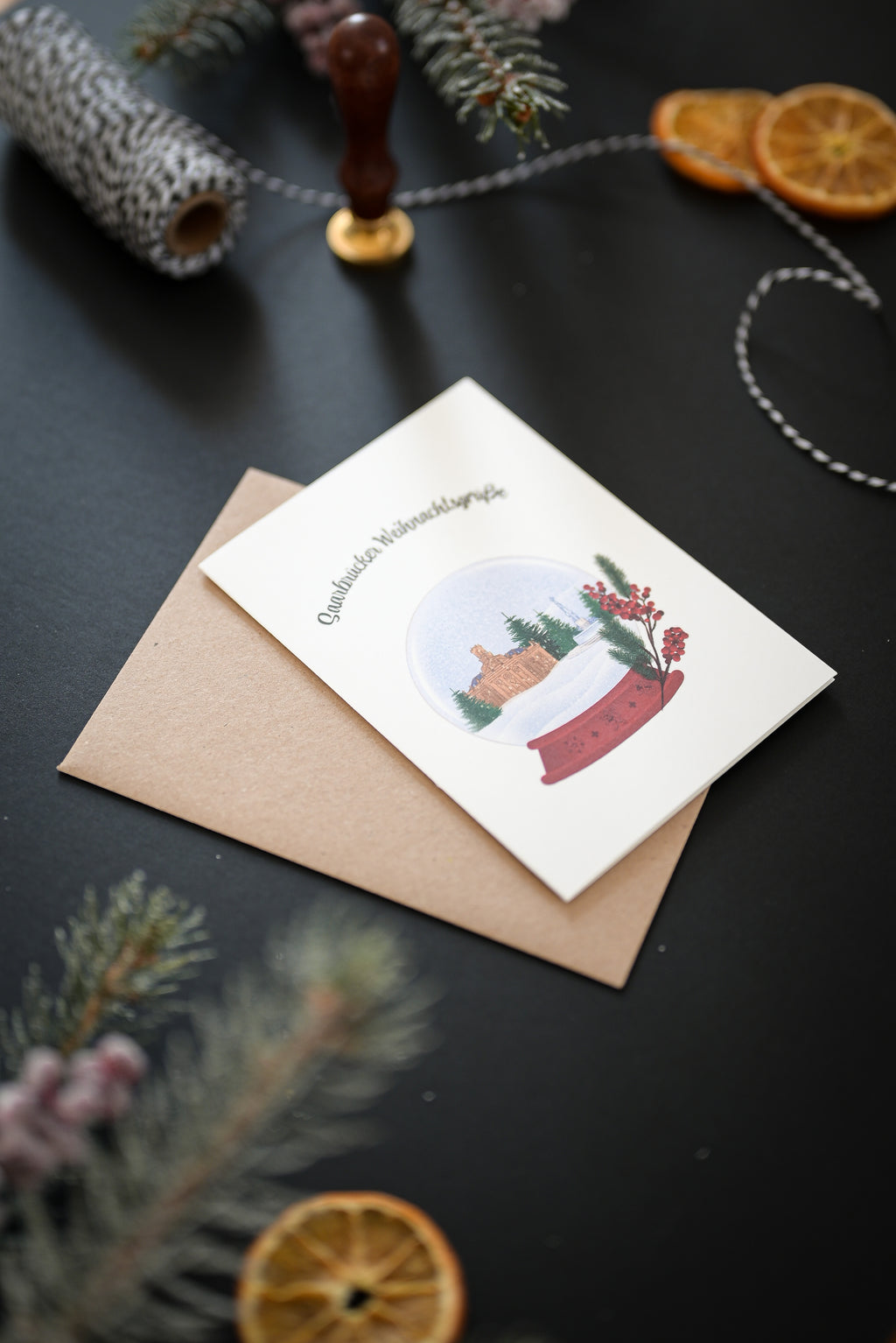 Saarbrücker Weihnachtskarte "Schneekugel"