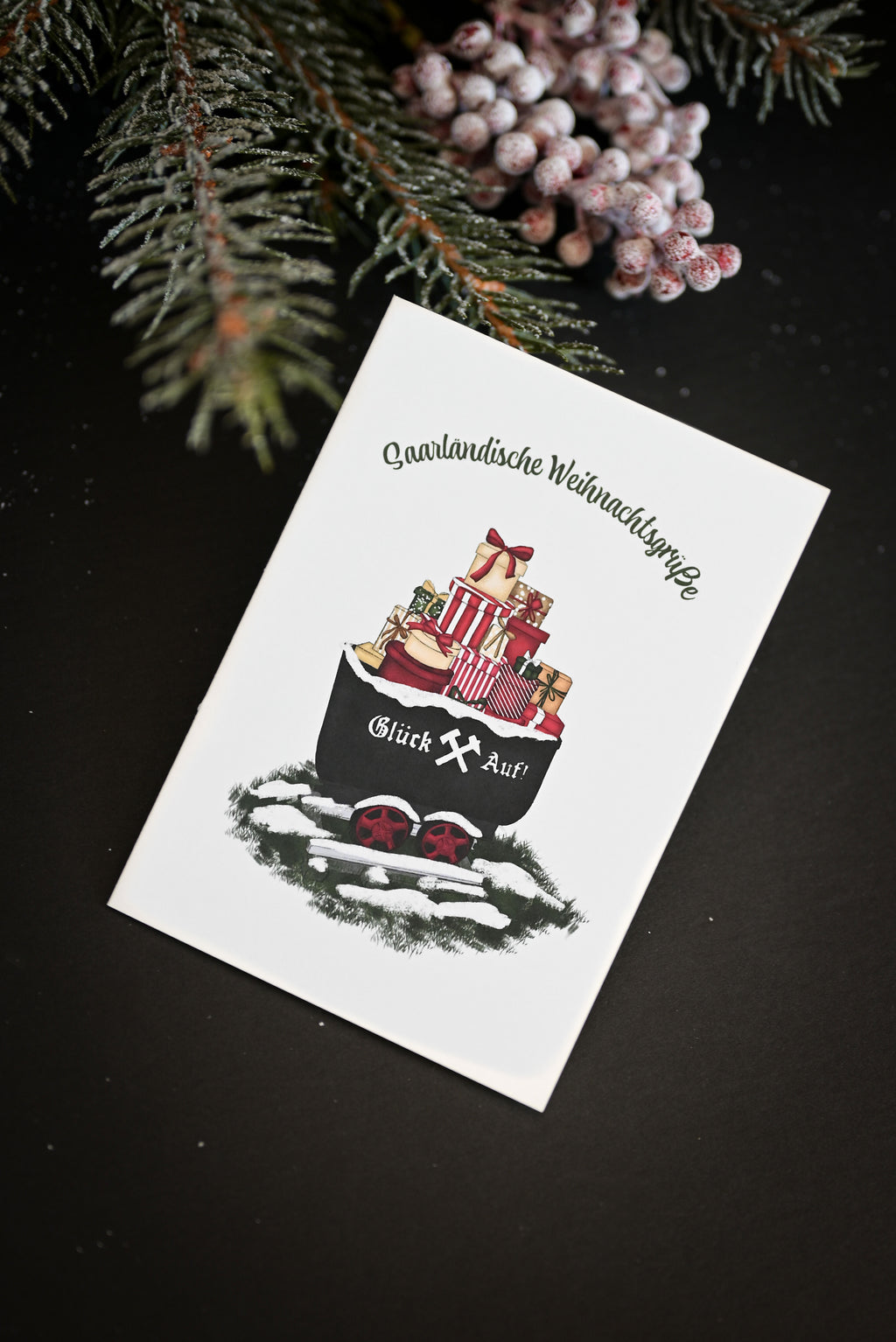 Saarländische Weihnachtskarte "Glück auf"