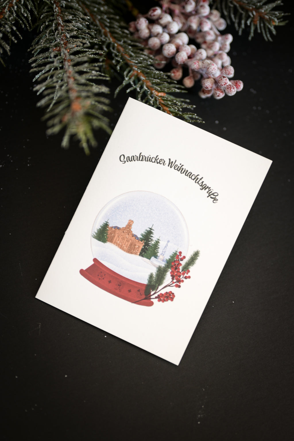 Saarbrücker Weihnachtskarte "Schneekugel"