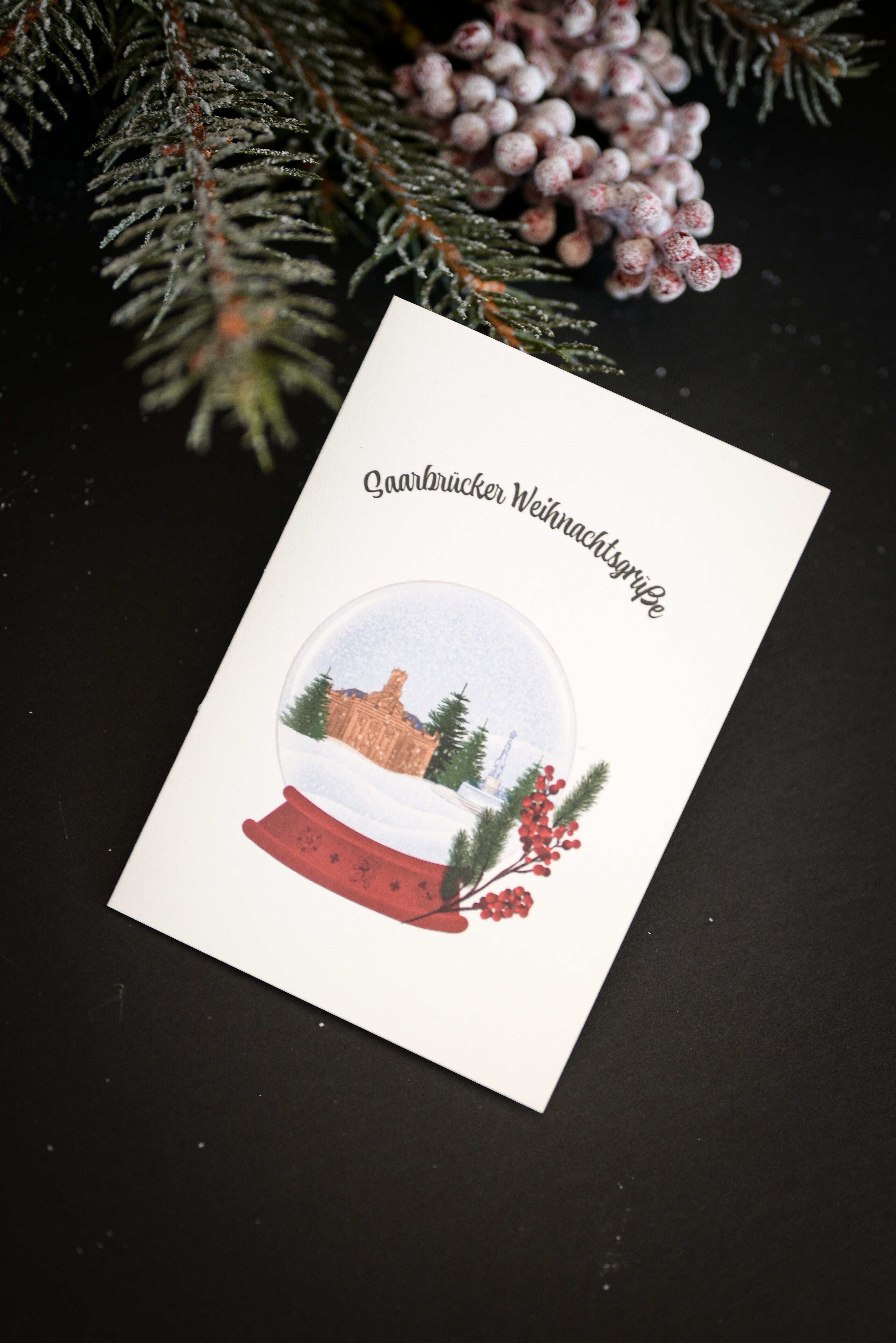 Saarbrücker Weihnachtskarte "Schneekugel"