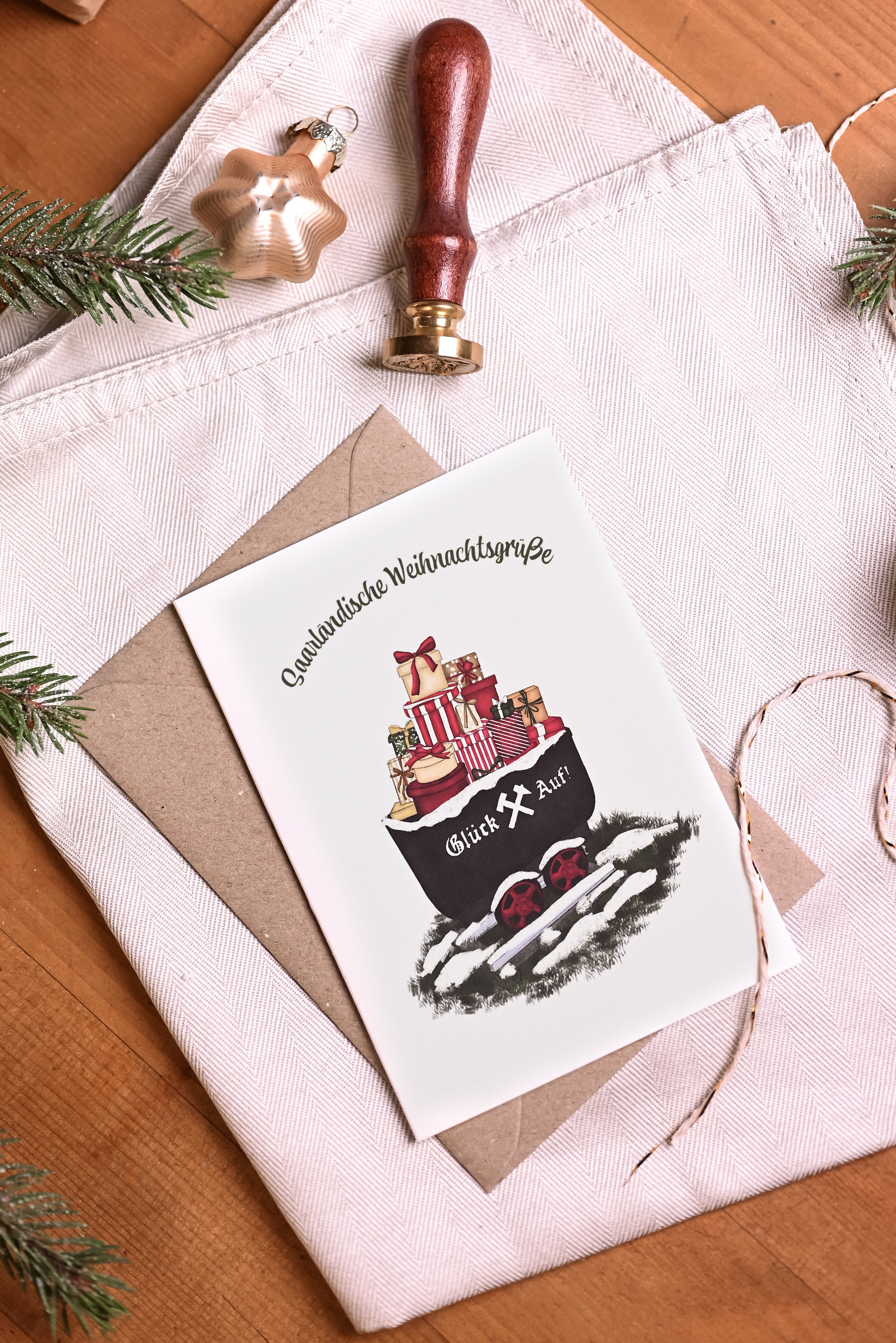 Saarländische Weihnachtskarte "Glück auf"