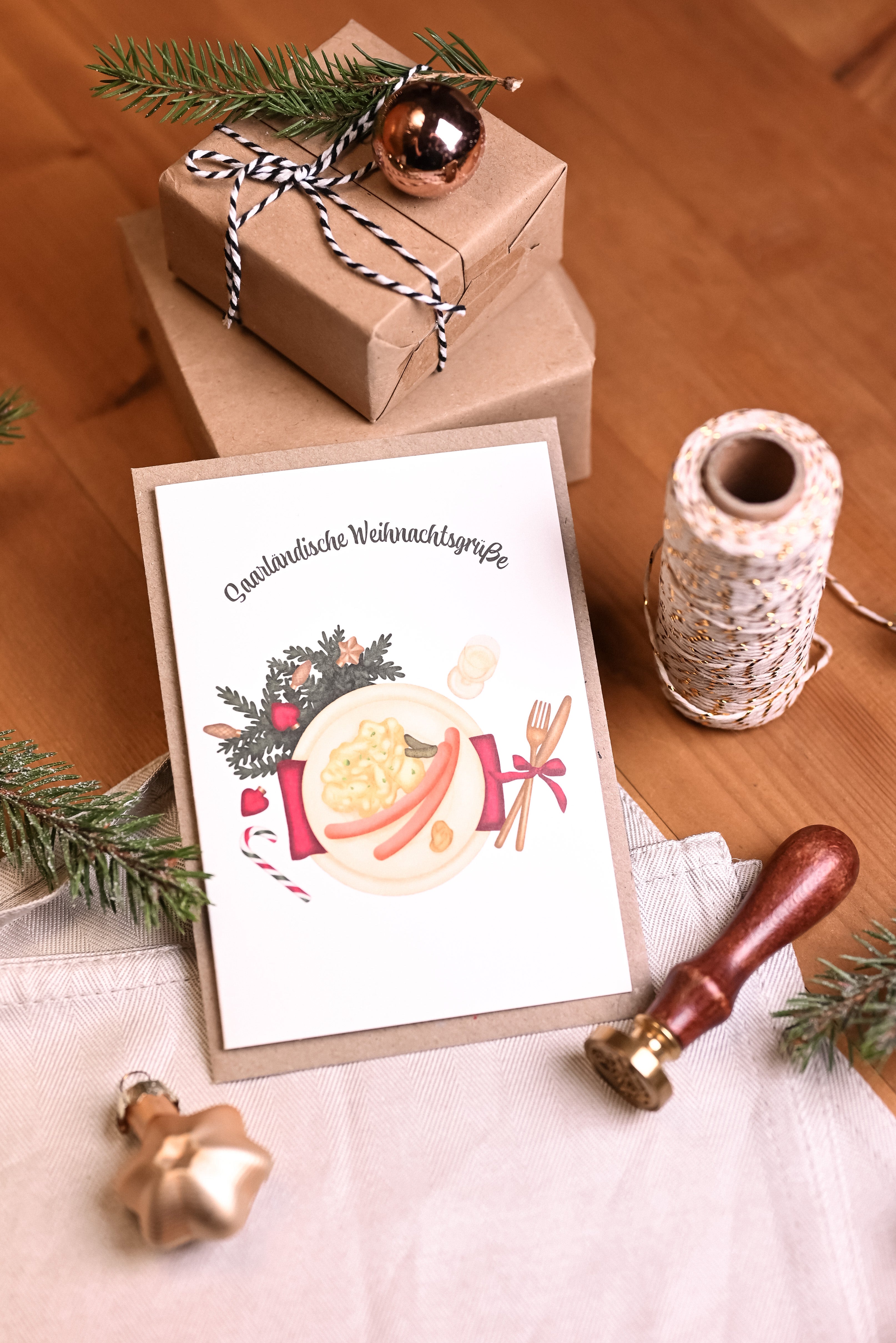 Saarländische Weihnachtskarte "Kartoffelsalat"