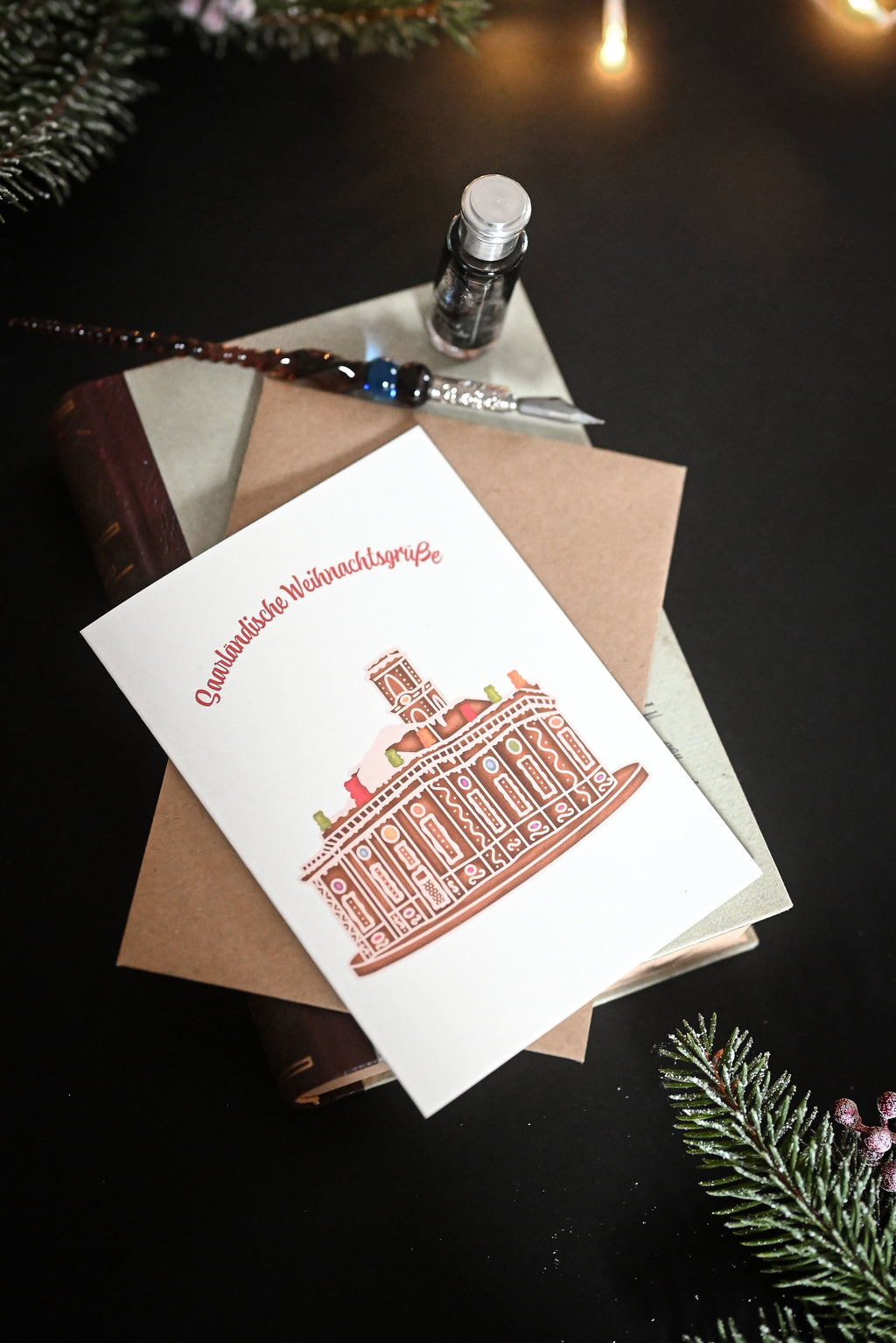 Saarländische Weihnachtskarte "Lebkuchen Ludwigskirche"