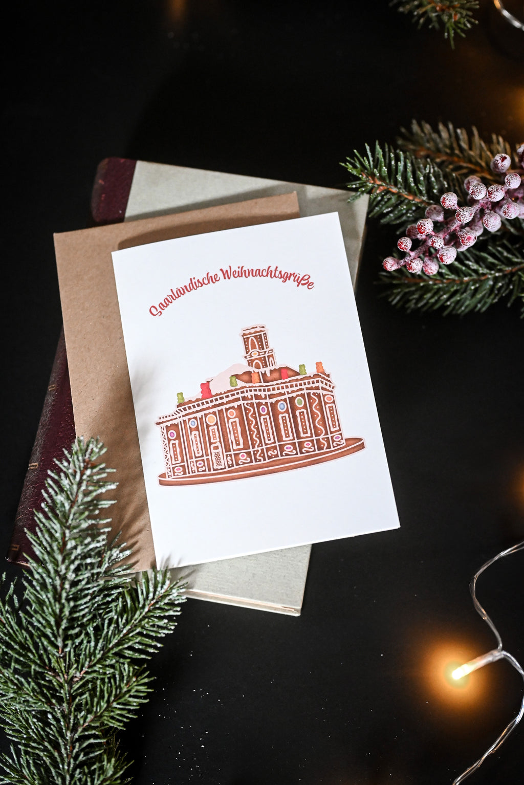 Saarländische Weihnachtskarte "Lebkuchen Ludwigskirche"
