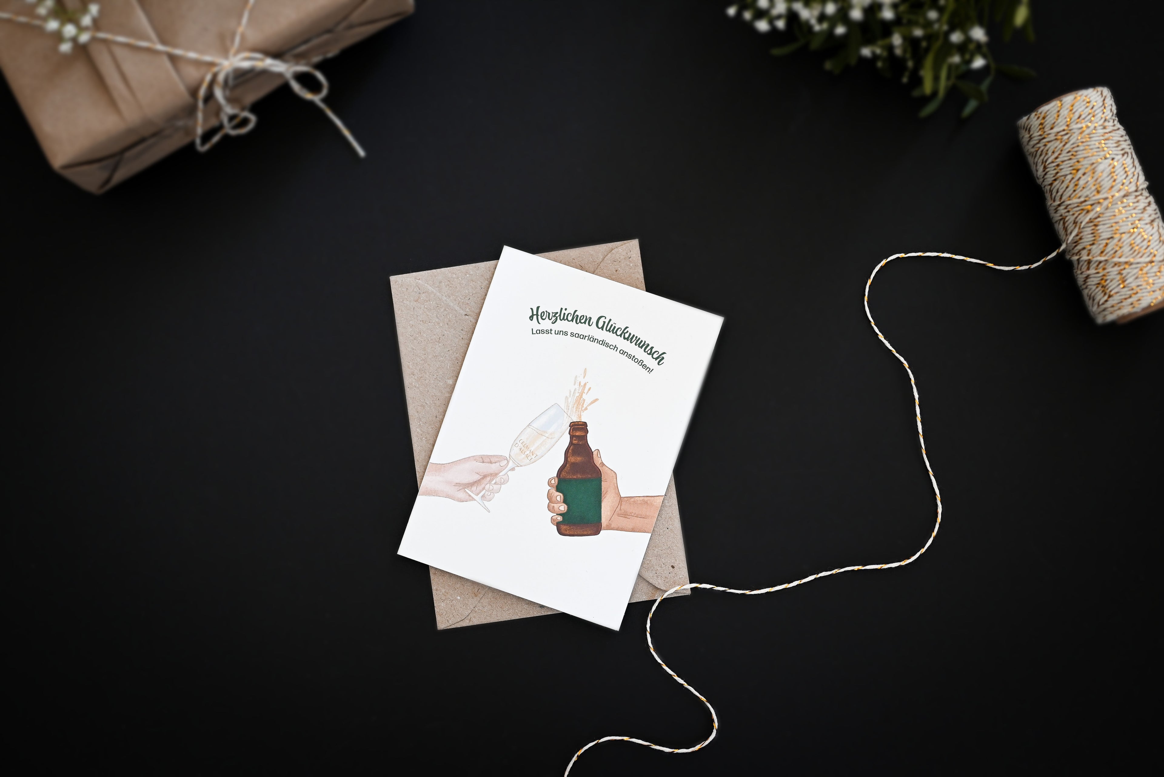 Saarländische Glückwunsch-Karte "Cremant und Stubbi"