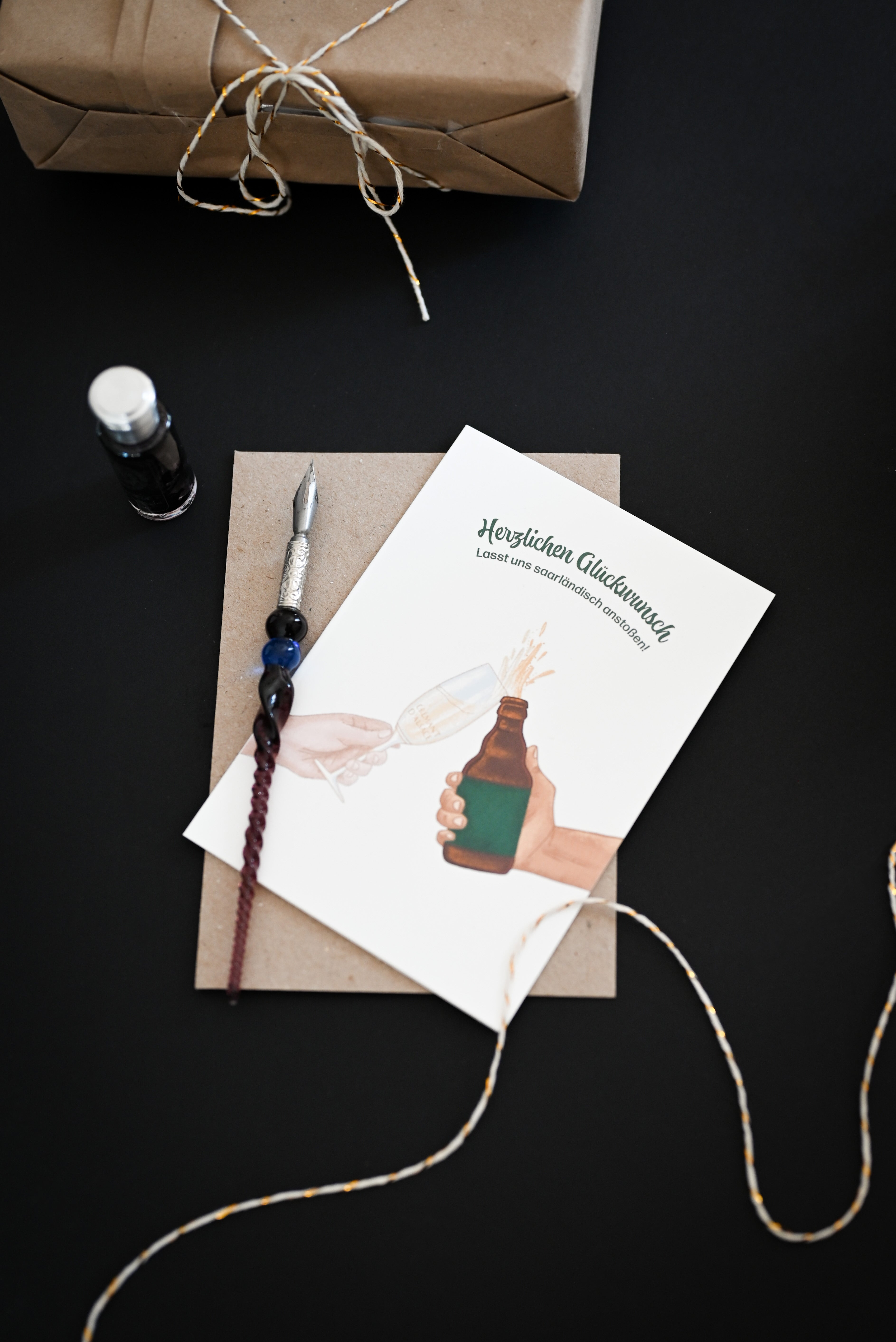 Saarländische Glückwunsch-Karte "Cremant und Stubbi"